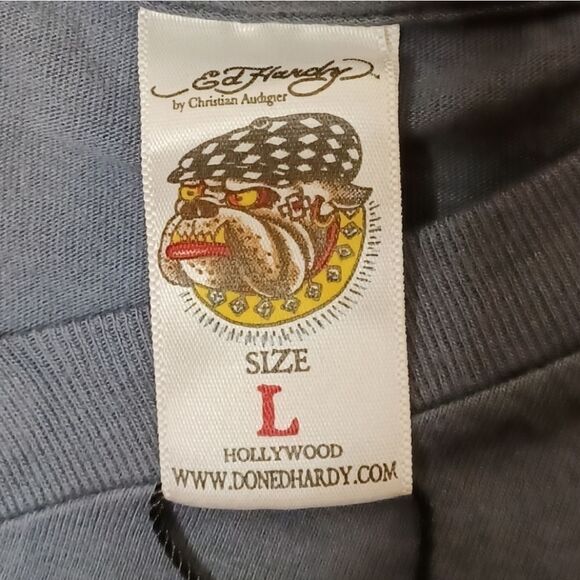 NWT Ed Hardy Grey Shirt with Eagle and Lightning Print, Size L - Picture 5 of 6
